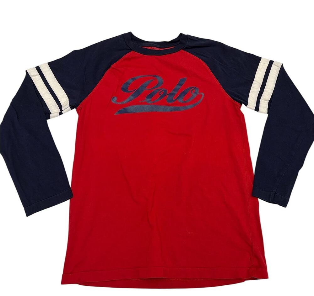 Youth L | POLO Ralph Lauren Raglan Script Logo Cotton Red Navy Tee T-Shirt